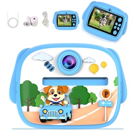 BVDJ Instant Print Camera for Kids, Children's Digital Portable Camera with Dual Cameras, Silicone Case Kids Camera for 3-8 Years Old, Cute Mini Toddler Toys, Support 8GB to 64GB TF Card (Blue)
