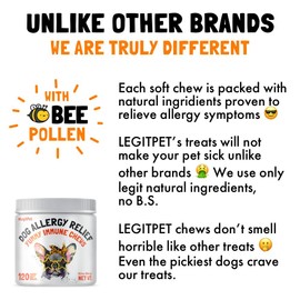 LEGITPET Allergy Relief Chews for Dogs & Immune Support with Kelp, Colostrum & Bee Pollen - for Seasonal Allergies + Anti Itch, Skin Hot Spots Soft Treats