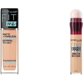 Maybelline Base de Maquillaje Fit Me Matte, 130 Buff Beige + Corrector de Maquillaje Instant Age Rewind, Light, 6 g