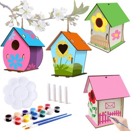 Vylyciy 4 Stück Vogelhaus Bausatz für Kinder, DIY Holz Basteln für Kinder zu Bauen und Malen, Vogelhaus zum Bemalen, Bastelset Spielzeug Geschenk für Mädchen Jungen Kleinkinder