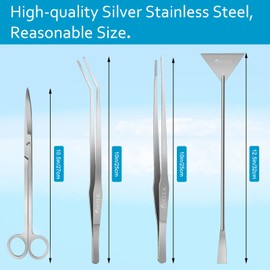 Aquarium Aquascape Tools Kits, CoiTek 4 in 1 Anti-Rust Aquatic Plant Aquascaping Tool Stainless Steel Silver Tweezers Scissors Spatula for Aquarium Tank Clean Fish Tank Silver Aquascape Tools Sets