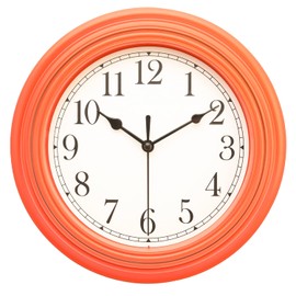 Topkey Silent Wall Clock Kitchen 9 Inch Retro Non-Ticking Decorative Bedroom Office Wall Clock-Tangerine Red