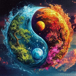 1000pcs Yin Yang Ice Fire Theme Paper Puzzle - Yin Yang Bagua in Chinese Culture, Large Puzzle Toy Adult Game Gift - Family Interactive Game Puzzle DIY Home Decoration Brain Challenge Gift