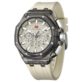MINI Focus Men Watches,Unique Transparent (Mutifunction/Light Weight/Calendar/Waterproof) Silicone Strap Fashion Wrist Watches for Men (Off_White)