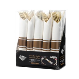 VeZee's Décor: 240-Piece Pre-Rolled Gold Cutlery & Napkin COMBO Set – Perfect for Weddings, Parties, & Events-Setting for 60