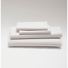 Cuddledown Striped Organic Percale Sheet Set | 100% Organic Cotton | Premium Quality | Soft | Breathable | Oeko-TEX Standard 100 | Deep Pockets | 4 Piece Set | Queen Size | Driftwood Stripe