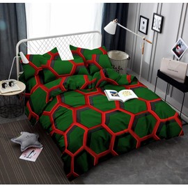 FEBE Bed Linen Green Honeycomb Duvet Cover Set 140 x 200 cm + Pillowcase 2-Piece with Zip Closure