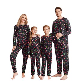 Ekouaer Christmas Pajamas for Family Matching Long Sleeve Holiday Pjs Loungewear 2 Piece Lounge Sets Christmas Hat on Black Women XXL