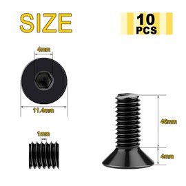 Wavanta 10Pcs M6 Bolts, M6 X 50mm Black Countersunk Bolts Screws, Flat Head Hex Socket Cap Screws, 304 Stainless Steel, Full Thread, with Hex Spanner