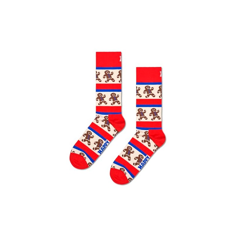 Happy Socks Unisex Gingerbread Stripe Socks, Red, 3-7, red