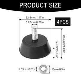 0XBIT Set of 4 Adjustable Feet M6, Adjustable Furniture Feet M6, Rubber Buffer M6 with 32 mm Diameter, High Stability, for Cabinets, Tables, Chairs, Sofas, Showcases