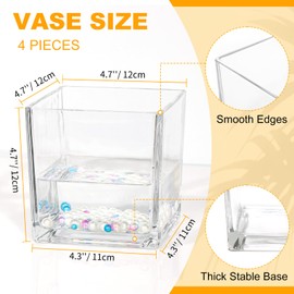 UrSpeedtekLive Set of 4 Square Glass Vases 5" x5" x 5", Clear Cube Flower Vases for Wedding Centerpieces, Candle Holders for Home Decor Party Events Ceremony