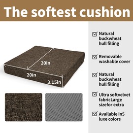 BUYUE Chair Cushion for Elderly 20" x 20" x 3", Friendly Woven Fabric High-Density Foam Recliner Chair Pad Couch Armchair Seat Cushion, Brown