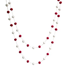 De Kulture Handmade Premium Wool Micro Pom Pom Garland Eco Friendly Christmas Tree Ornament Home Office Wedding Party Holiday Decoration Banner | 24 Inches Red & Off White (Set of 4)