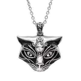 Controse Black cat necklace cat's head black epoxy stainless steel pendant by Controse