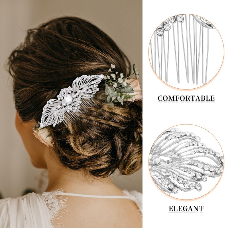 FRCOLOR Bridal Hair Comb with Rhinestones and Simulated Pearls Elegant