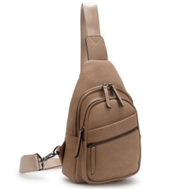 Alldaily Large Sling Bag for Women Crossbody Purse Leather Fashionable Trendy Chest Bag for Travel, Fanny Pack (Beige)