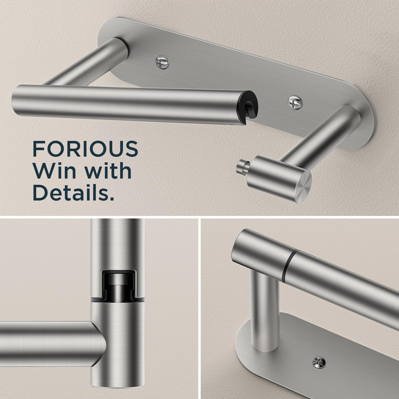 FORIOUS Toilet Paper Holder, Adhesive or Screw Wall Mount Pivoting