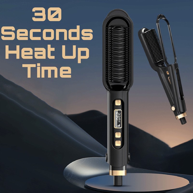 LED Hair Straightening Brush Negative Ion Adjustable Temperature Automatic Straight