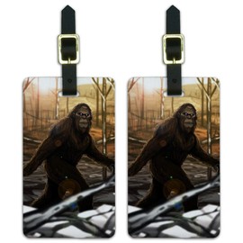 Bigfoot Sasquatch Walking in The Woods Luggage ID Tags Carry-On Cards - Set of 2
