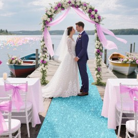 Glitter Carpet Runner for Party -200 GSM Thickness Non-Woven Fabric Runner Rug with Adhesive Tape, Hollywood Carpet for Event, Aisle Runner for Wedding Ceremony (Glitter Blue, 2.6FTx15FT)