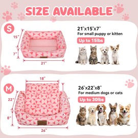 Zerbuger Rectangle Cat Dog Bed for Large Medium Small Pets Indoor Outdoor Machine Washable Sleeping Sofa Non-Slip Bottom Soft Puppy Bed Durable Orthopedic Calming Pet Cuddler (Medium, Pink Pattern)