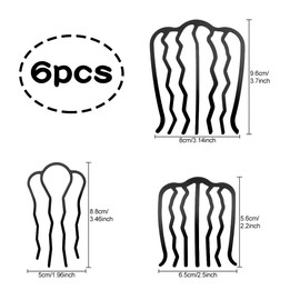 Jagowa 6PCS Hair Fork Pins U Shape French Hair Twist Comb Hair Clips Hair Accessories Women Girls Black