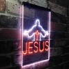 Jesus Saves Crosses Church Dual Color LED Neon Sign White