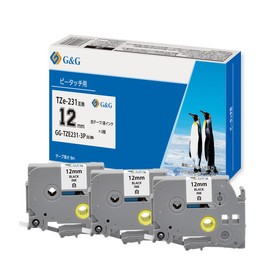 G&G Compatible Tape Brother Pea-Touch TZe-231 GG-TZE231-3P Set of 3 (8 M) Length 0.5 inch (12 mm) Compatible with PT-J100 PT-J100W PT-J100P PT-J100SL