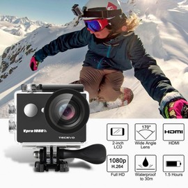 TECEVO VPro Sports Camera HD 1080P 170 Degree Ultra-wide Angle Lens 12MP 98-Feet(30-meter) 2 Inch LCD Display Waterproof Sports Diving Camera WiFi Remote Control Helmet Action Camera Now With Free Carry Case (Black)