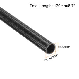 sourcing map 2Pcs Carbon Fiber Tube 8 x 10 x 170mm Glossy Surface Rod 3K Roll Wrapped Pure Carbon Round Tubing for RC Airplane Multicopter