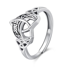 Celtic Ring 925 Sterling Silver Celtic Moon Ring Adjustable Irish Ring Celtic Jewelry Gift for Women, Sterling Silver, No Gemstone