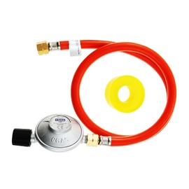 DRELD Gas Hose Pressure Regulator Set 50 mbar Gas Hose 80 cm Regulator Set with Screw Connection 1/4 Inch Left x 7/16 Inch Gas Connection Set for Heater Stove Gas Stove Gas Stove