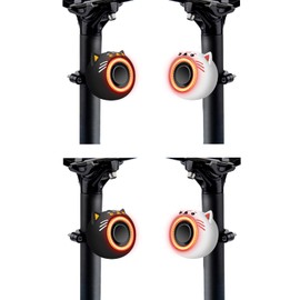 Bicycle Cute Kitty Tail Light Cover, Be Cool & Be Safe, Lovely Cat Kittie Comfortable Soft Silicon Protective Cover, Rechargeable Tail Light & Anti-theft Alarm Cover for Bike, Scooter(2*WHITE 2*BLACK)