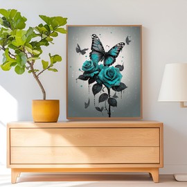 ZUVRDIAI Turquoise Rose Paint by Numbers Kit for Adults, Aesthetic Paint by Number on Canvas, Abstract Art Digital Oil Painting Kits Suitable for Home Wall Decoration Gift 20x16