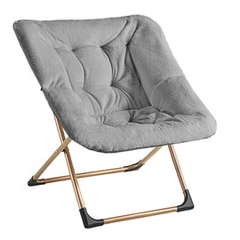 Youtanic Comfy Oversized Saucer Chair, Soft Faux Fur Reading Lounge Chair for Adults, Stable X-Large Metal Frame and Non-Slip Pad, Foldable Cozy Chairs for Bedroom, Living Room, Dorm, Light Gray