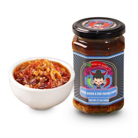 MIAOGUNIANG MIX Green&Red Pepper Chili Sauce, Chili Chopped/ Flakes Ginger and Sichuan Pepper ,Chinese Fresh Garlic, Authentic Chinese Vegan Sauce For Dipping,Chicken,Salad,Sandwiches, Noodles, Rice Dishes 9.1oz/260g
