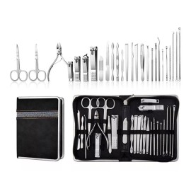 Professional Nail Art Set 26 Pieces Stainless Steel Nail Art Set Black Estuche De Manicura, Cortador De Uñas, Alicate, Kit De Cutíc