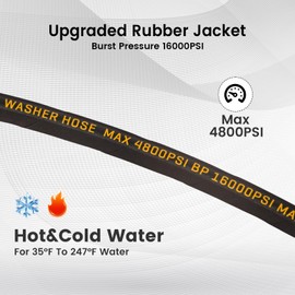 DAWOT Pressure Washer Hose 50 FT, 4800 PSI Heavy Duty Power Hose with 3/8 Quick Connects, High Tensile Steel Wire Braided, Kink Resistant Washer Hose with M22 Adapter