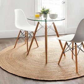 GRUHUM Handwoven Jute Area Rug 4 feet Round Natural Fiber Boho Soft Braided Rustic Vintage Beige Reversible EcoFriendly Farmhouse Rugs Indoor Kitchen Bedroom LivingRoom Hallways (4'Round)