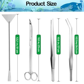 UDQYQ Pack of 4 Aquarium Aquascaping Tools, Premium Stainless Steel Water Plant Tools, Anti-Rust Tweezers, Scissors, Scraper Tool Set for Fish Tank Cleaning Plant Trimming (Silver)