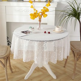 Fhberni Round White Lace Tablecloth Vintage Classic Lace Lightweight Table Cloth Table Decoration 48" Round