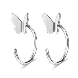 AoedeJ Half Hoop Earrings 925 Sterling Silver Tiny Huggie Hoop Small Comfy Half Hoop C Hoop Earrings for Women (Butterfly)