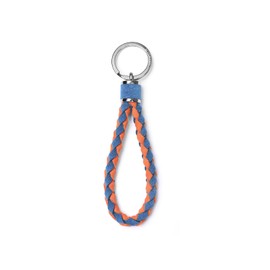 BETTERHUMZ Leather Key Fob Car Weave Keychain Ring Woven Strap Braided Key Chain for Alcantara Accessories (Blue Orange)
