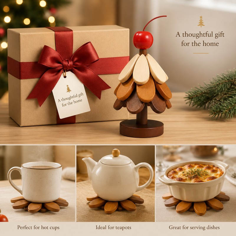 Wooden Tree Trivet Set for Dining Tables – Folding Pot