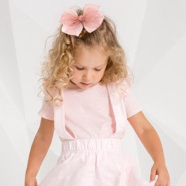 2 Colors Organza Double Hair Bows Clips - 5.5 Inch Large Big Lined Boutique Alligator Clips Hair Accessories for Girls Toddlers and Little Teens (Pink-Gold)