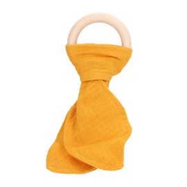 Baby Wood Ring Teether Ears Cotton Gauze Hand Grip Training Baby Wooden Bite Ring (Yellow)