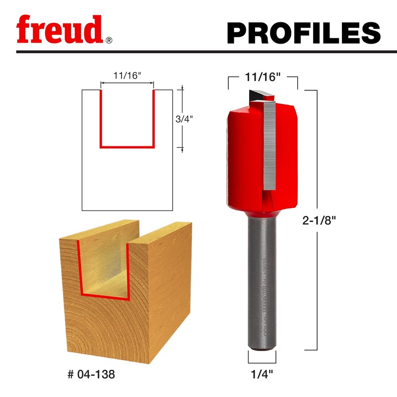 Freud 04-138: 11/16" (Dia.) Double Flute Straight Bit with 1/4"
