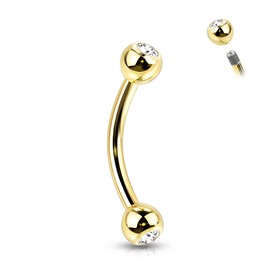 Tapsi´s Coolbodyart® PVD Coated Titanium Male Thread Curved Barbell Implant Quality with Cubic Zirconia