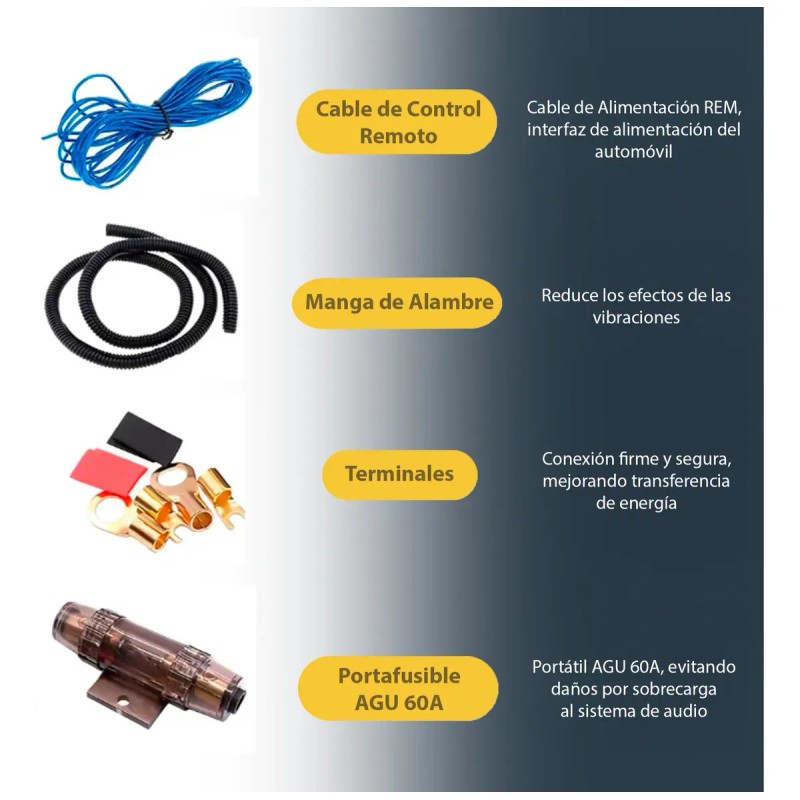 Kit Amplificador Instalacion Cable Rca Audio Auto 4ga